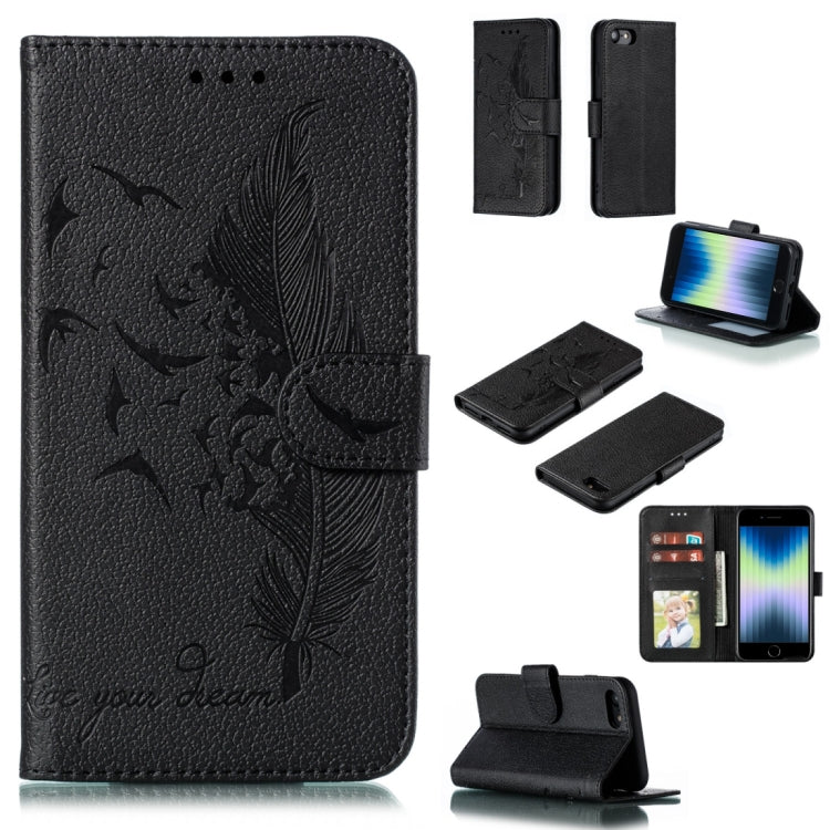 For iPhone SE 2022 / SE 2020 / 8 / 7 Feather Pattern Litchi Texture Horizontal Flip Leather Case with Wallet & Holder & Card Slots(Black) - HoMEdemic™ 
