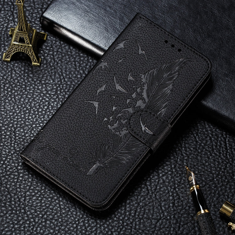 For iPhone SE 2022 / SE 2020 / 8 / 7 Feather Pattern Litchi Texture Horizontal Flip Leather Case with Wallet & Holder & Card Slots(Black) - HoMEdemic™ 