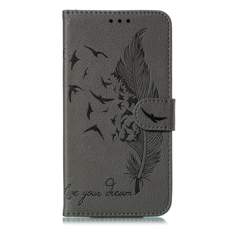 For iPhone SE 2022 / SE 2020 / 8 / 7 Feather Pattern Litchi Texture Horizontal Flip Leather Case with Wallet & Holder & Card Slots(Gray) - HoMEdemic™ 