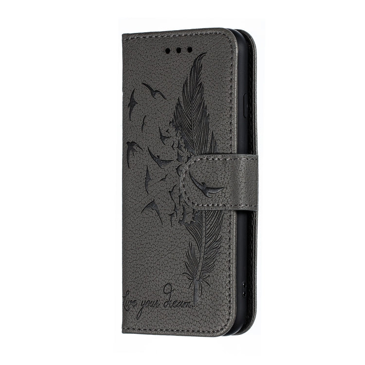 For iPhone SE 2022 / SE 2020 / 8 / 7 Feather Pattern Litchi Texture Horizontal Flip Leather Case with Wallet & Holder & Card Slots(Gray) - HoMEdemic™ 