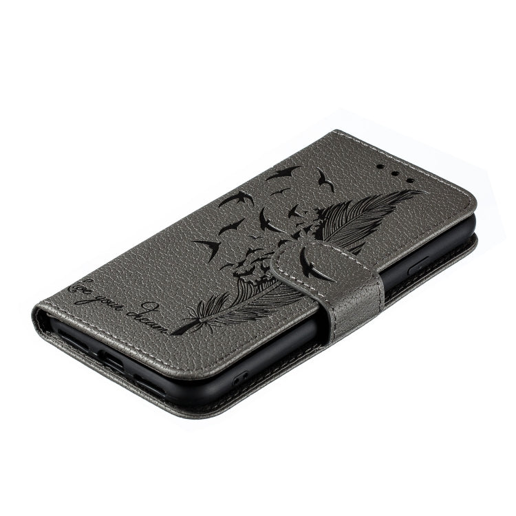 For iPhone SE 2022 / SE 2020 / 8 / 7 Feather Pattern Litchi Texture Horizontal Flip Leather Case with Wallet & Holder & Card Slots(Gray) - HoMEdemic™ 