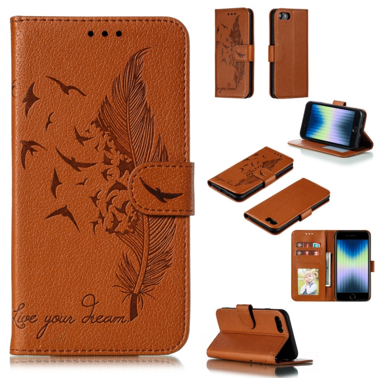 For iPhone SE 2022 / SE 2020 / 8 / 7 Feather Pattern Litchi Texture Horizontal Flip Leather Case with Wallet & Holder & Card Slots(Brown) - HoMEdemic™ 