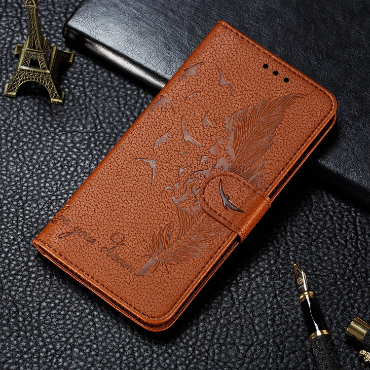 For iPhone SE 2022 / SE 2020 / 8 / 7 Feather Pattern Litchi Texture Horizontal Flip Leather Case with Wallet & Holder & Card Slots(Brown) - HoMEdemic™ 