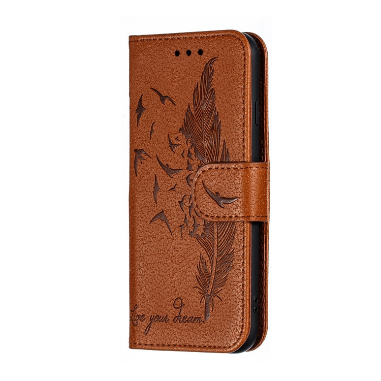 For iPhone SE 2022 / SE 2020 / 8 / 7 Feather Pattern Litchi Texture Horizontal Flip Leather Case with Wallet & Holder & Card Slots(Brown) - HoMEdemic™ 