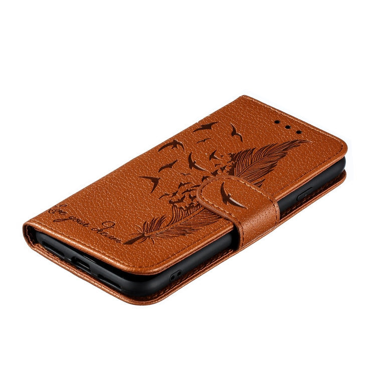 For iPhone SE 2022 / SE 2020 / 8 / 7 Feather Pattern Litchi Texture Horizontal Flip Leather Case with Wallet & Holder & Card Slots(Brown) - HoMEdemic™ 