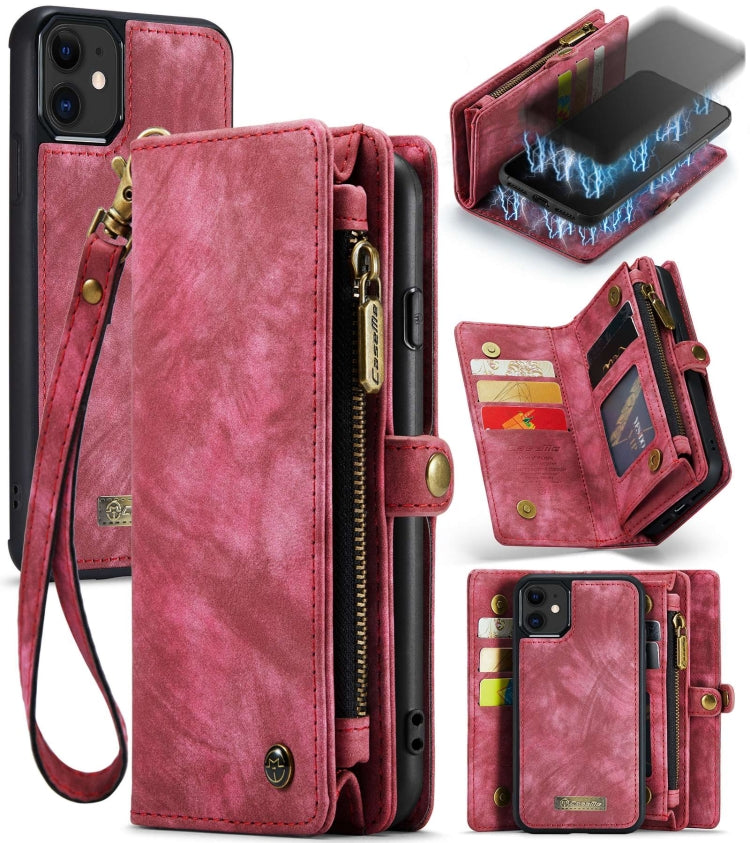 For iPhone 11 CaseMe-008 Detachable Multifunctional Horizontal Flip Leather Case with Card Slot & Holder & Zipper Wallet & Photo Frame (Red) - HoMEdemic™ 
