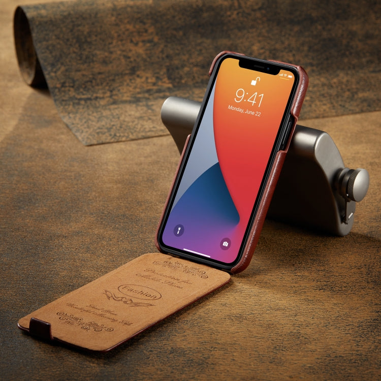 For iPhone 12 mini Fierre Shann Retro Oil Wax Texture Vertical Flip PU Leather Case (Brown) - HoMEdemic™ 