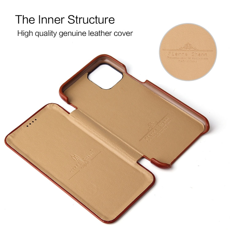 For iPhone 11 Fierre Shann Business Magnetic Horizontal Flip Genuine Leather Case (Brown) - HoMEdemic™ 