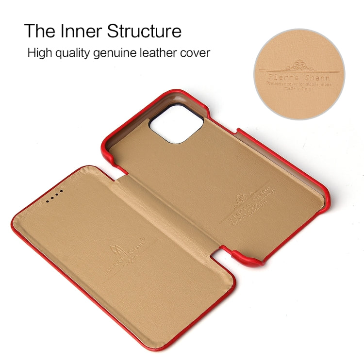 For iPhone 11 Fierre Shann Business Magnetic Horizontal Flip Genuine Leather Case (Red) - HoMEdemic™ 