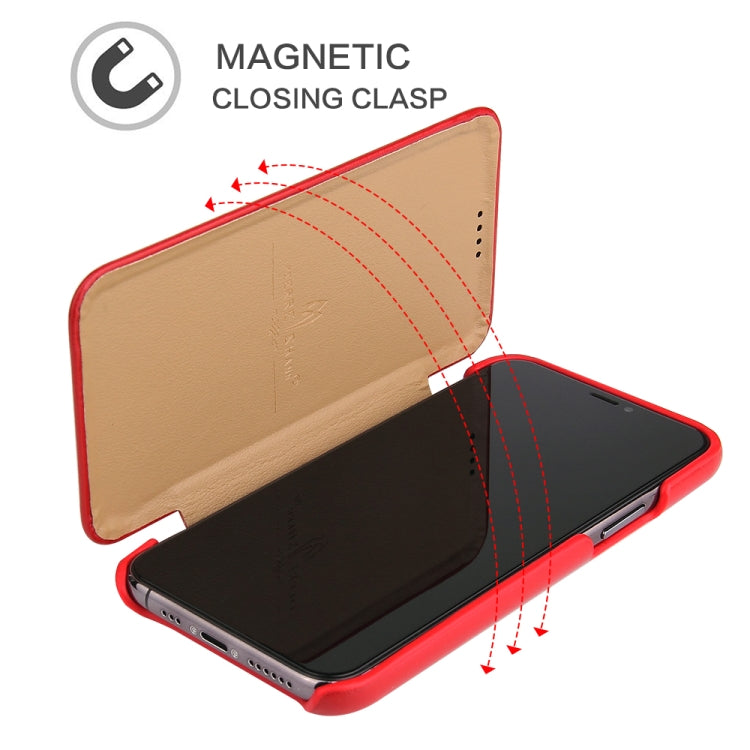 For iPhone 11 Fierre Shann Business Magnetic Horizontal Flip Genuine Leather Case (Red) - HoMEdemic™ 
