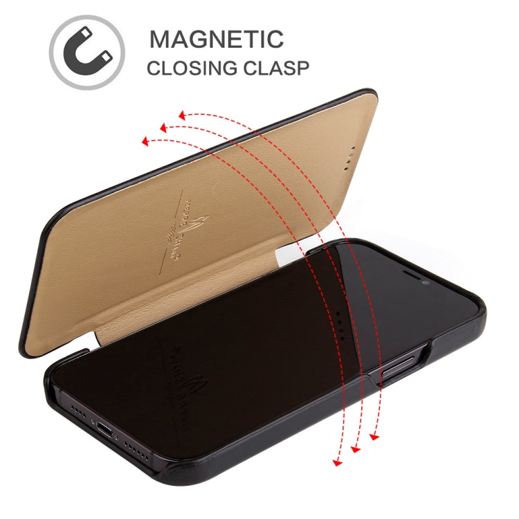 For iPhone 12 mini Fierre Shann Business Magnetic Horizontal Flip Genuine Leather Case (Black) - HoMEdemic™ 