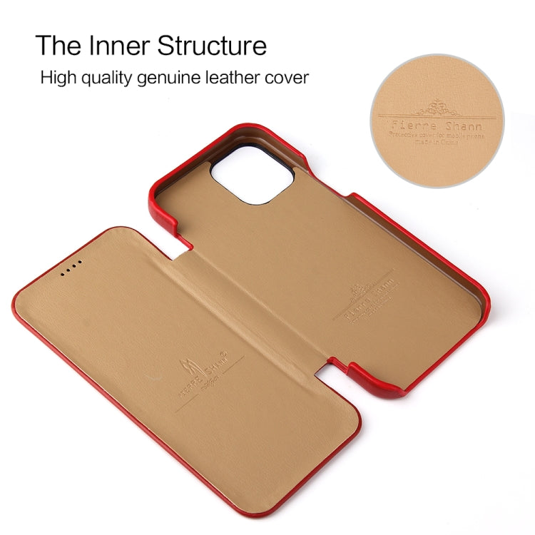 For iPhone 12 mini Fierre Shann Business Magnetic Horizontal Flip Genuine Leather Case (Red) - HoMEdemic™ 