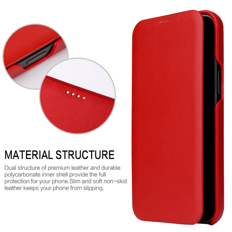 For iPhone 12 mini Fierre Shann Business Magnetic Horizontal Flip Genuine Leather Case (Red) - HoMEdemic™ 