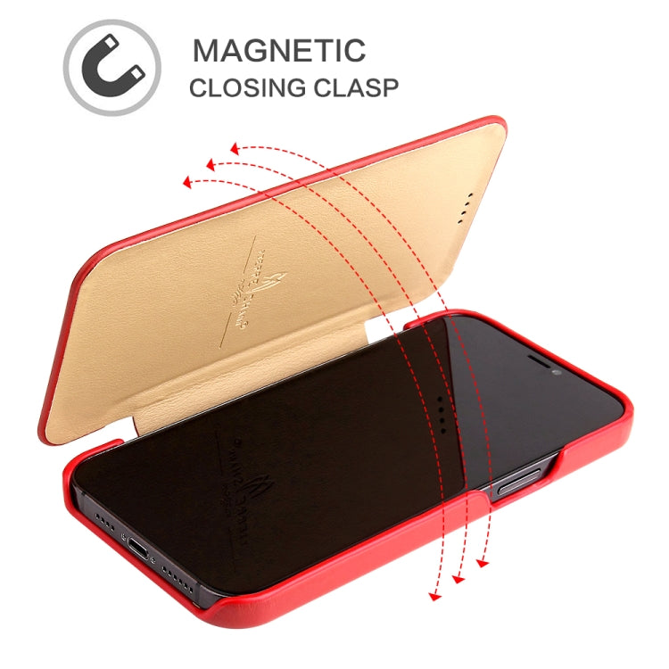 For iPhone 12 mini Fierre Shann Business Magnetic Horizontal Flip Genuine Leather Case (Red) - HoMEdemic™ 