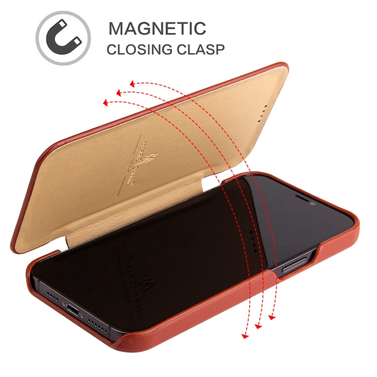 For iPhone 12 Pro Max Fierre Shann Business Magnetic Horizontal Flip Genuine Leather Case(Brown) - HoMEdemic™ 