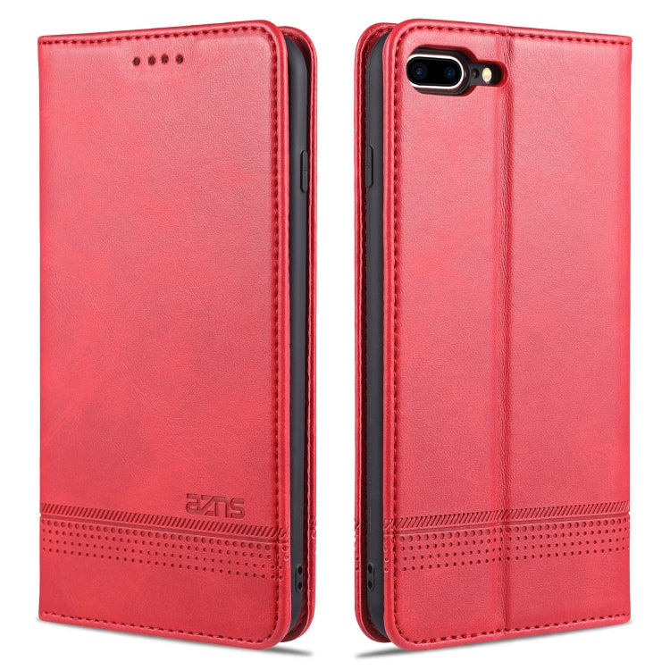 AZNS Magnetic Calf Texture Horizontal Flip Leather Case with Card Slots & Holder & Wallet For iPhone 8 Plus/7 Plus(Red) - HoMEdemic™ 