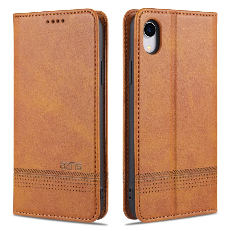 For iPhone XR AZNS Magnetic Calf Texture Horizontal Flip Leather Case with Card Slots & Holder & Wallet(Light Brown) - HoMEdemic™ 