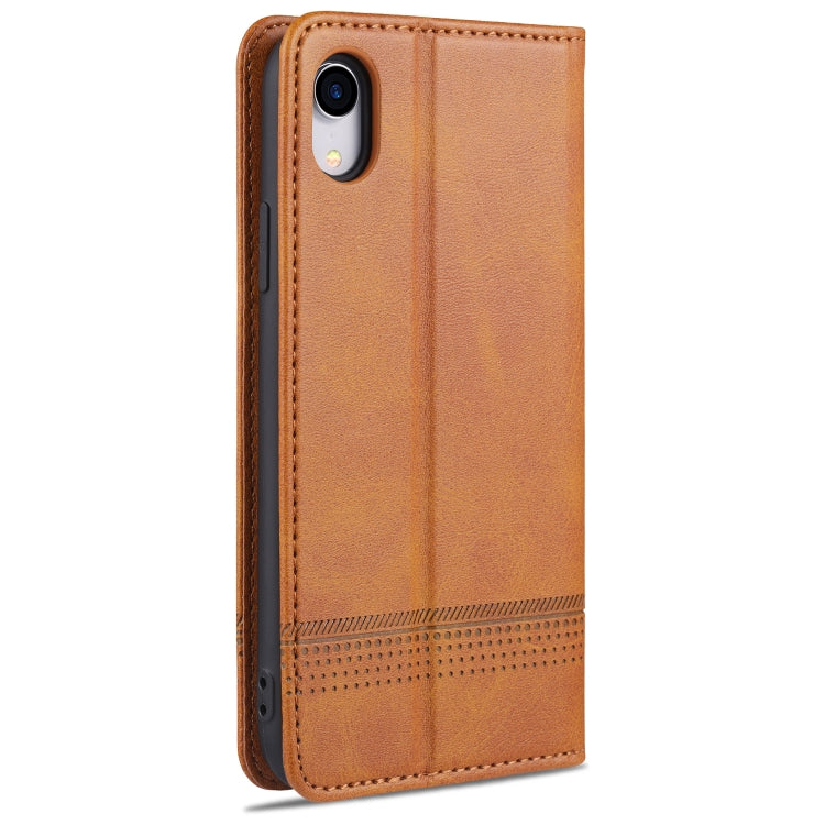 For iPhone XR AZNS Magnetic Calf Texture Horizontal Flip Leather Case with Card Slots & Holder & Wallet(Light Brown) - HoMEdemic™ 