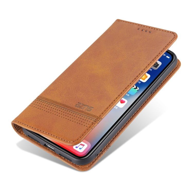 For iPhone XR AZNS Magnetic Calf Texture Horizontal Flip Leather Case with Card Slots & Holder & Wallet(Light Brown) - HoMEdemic™ 