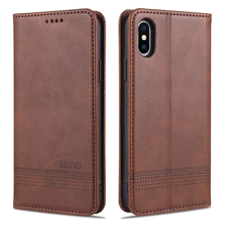For iPhone XS Max AZNS Magnetic Calf Texture Horizontal Flip Leather Case with Card Slots & Holder & Wallet(Dark Brown) - HoMEdemic™ 