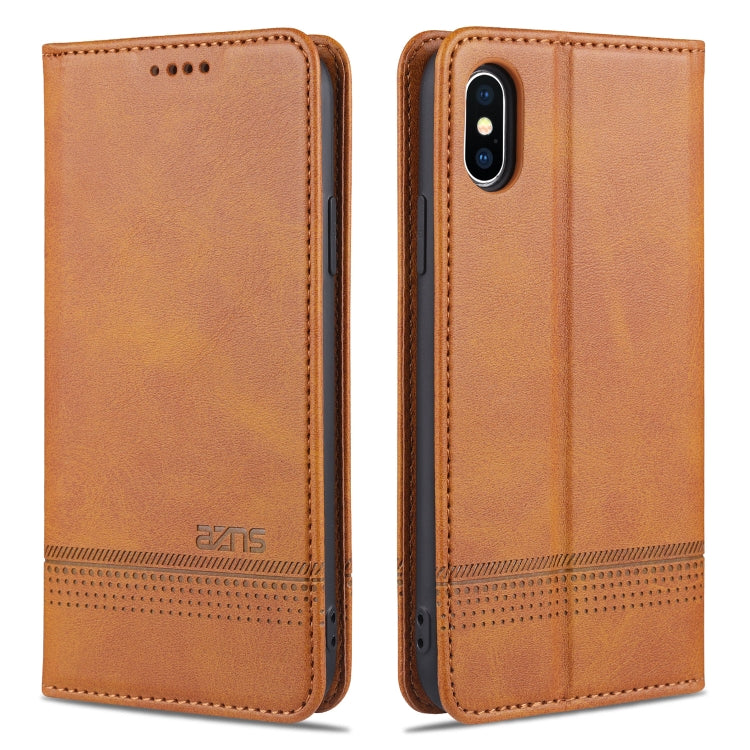 For iPhone XS Max AZNS Magnetic Calf Texture Horizontal Flip Leather Case with Card Slots & Holder & Wallet(Light Brown) - HoMEdemic™ 