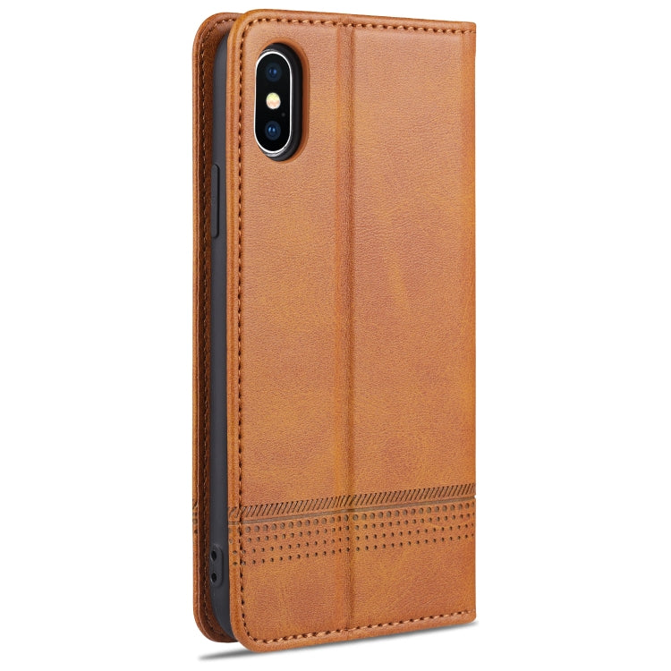 For iPhone XS Max AZNS Magnetic Calf Texture Horizontal Flip Leather Case with Card Slots & Holder & Wallet(Light Brown) - HoMEdemic™ 