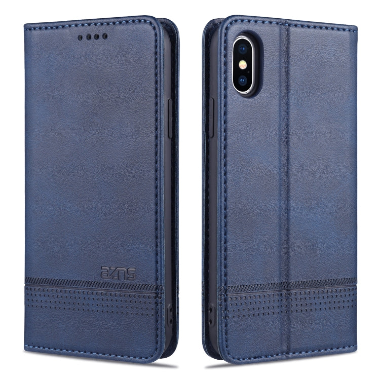 For iPhone XS Max AZNS Magnetic Calf Texture Horizontal Flip Leather Case with Card Slots & Holder & Wallet(Dark Blue) - HoMEdemic™ 