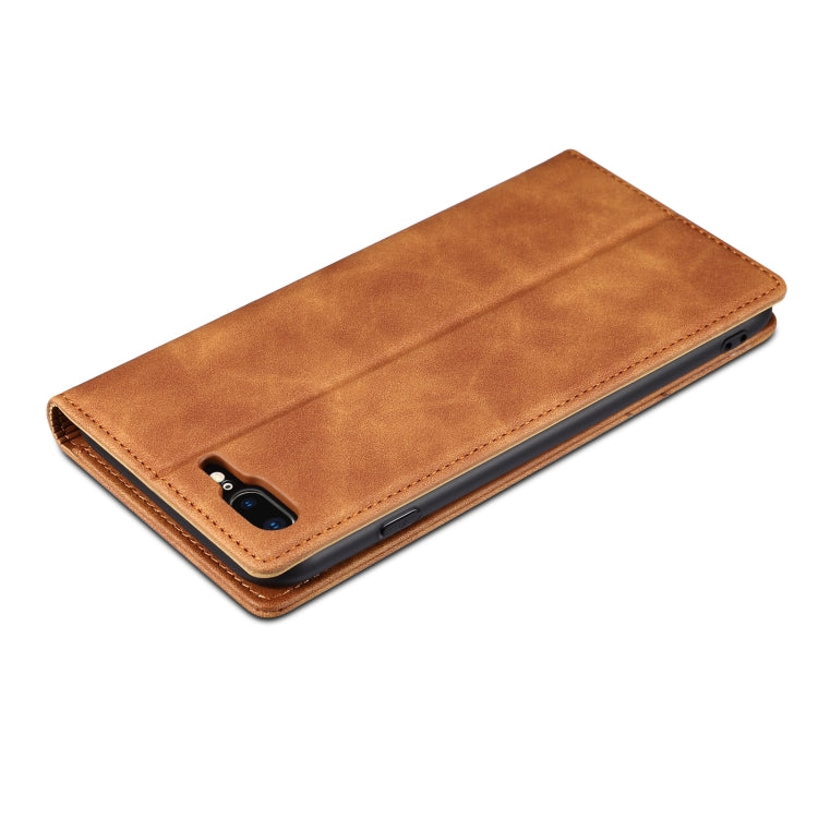 GUSSIM GS-001 Business Style Horizontal Flip Skin Feel PU Leather Case with Holder & Card Slots & Wallet & Photo Frame For iPhone 8 Plus / 7 Plus(Brown) - HoMEdemic™ 