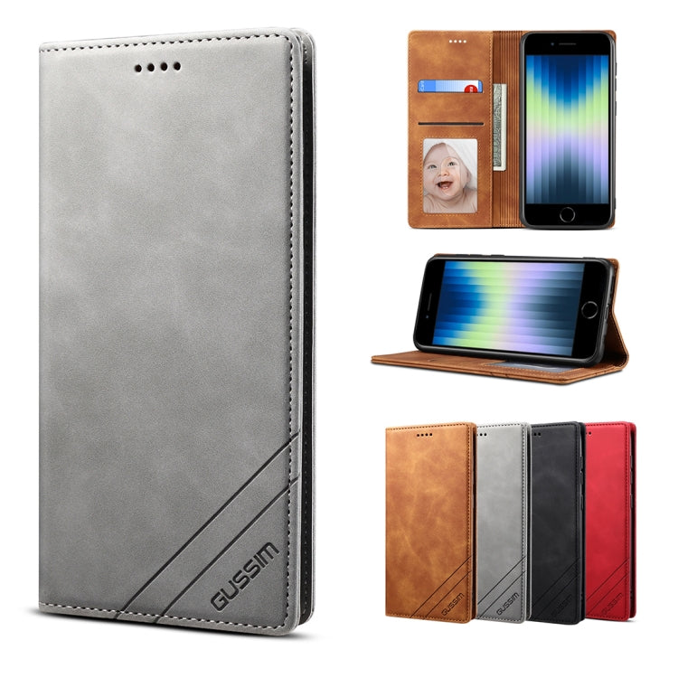 For iPhone SE 2022 / SE 2020 / 8 / 7 GUSSIM GS-001 Business Style Horizontal Flip Skin Feel PU Leather Case with Holder & Card Slots & Wallet & Photo Frame(Gray) - HoMEdemic™ 