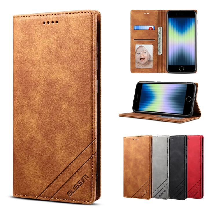 For iPhone SE 2022 / SE 2020 / 8 / 7 GUSSIM GS-001 Business Style Horizontal Flip Skin Feel PU Leather Case with Holder & Card Slots & Wallet & Photo Frame(Brown) - HoMEdemic™ 