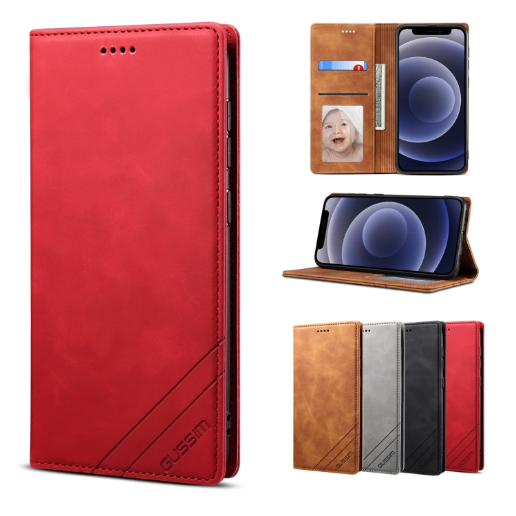 For iPhone 12 mini GUSSIM GS-001 Business Style Horizontal Flip Skin Feel PU Leather Case with Holder & Card Slots & Wallet & Photo Frame (Red) - HoMEdemic™ 