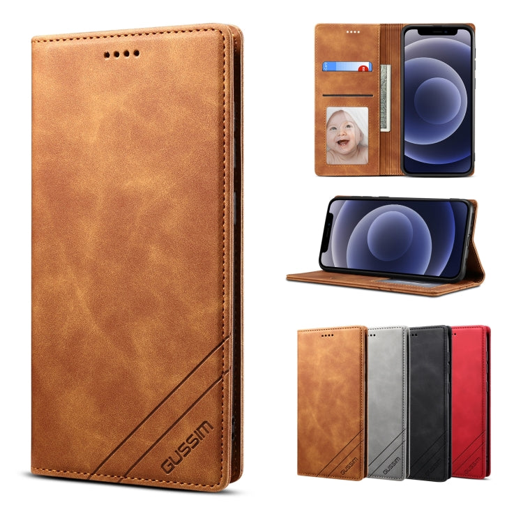 For iPhone 12 mini GUSSIM GS-001 Business Style Horizontal Flip Skin Feel PU Leather Case with Holder & Card Slots & Wallet & Photo Frame (Brown) - HoMEdemic™ 