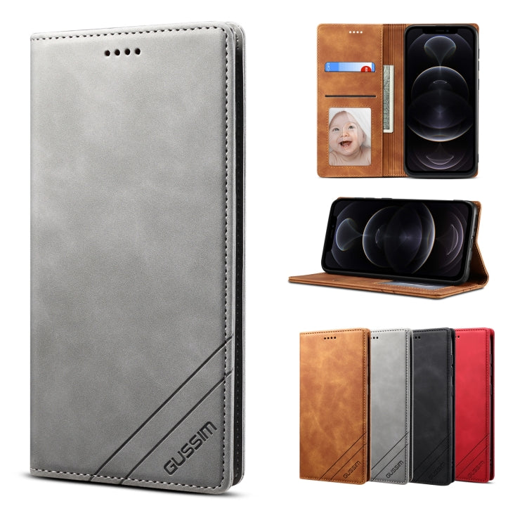 For iPhone 12 / 12 Pro GUSSIM GS-001 Business Style Horizontal Flip Skin Feel PU Leather Case with Holder & Card Slots & Wallet & Photo Frame(Gray) - HoMEdemic™ 