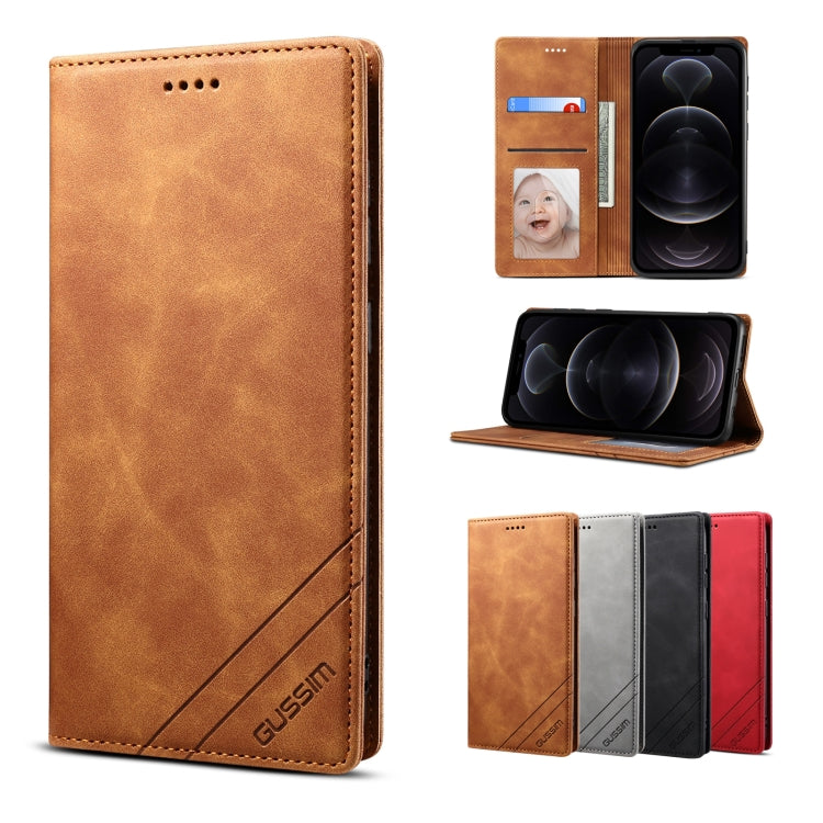 For iPhone 12 / 12 Pro GUSSIM GS-001 Business Style Horizontal Flip Skin Feel PU Leather Case with Holder & Card Slots & Wallet & Photo Frame(Brown) - HoMEdemic™ 