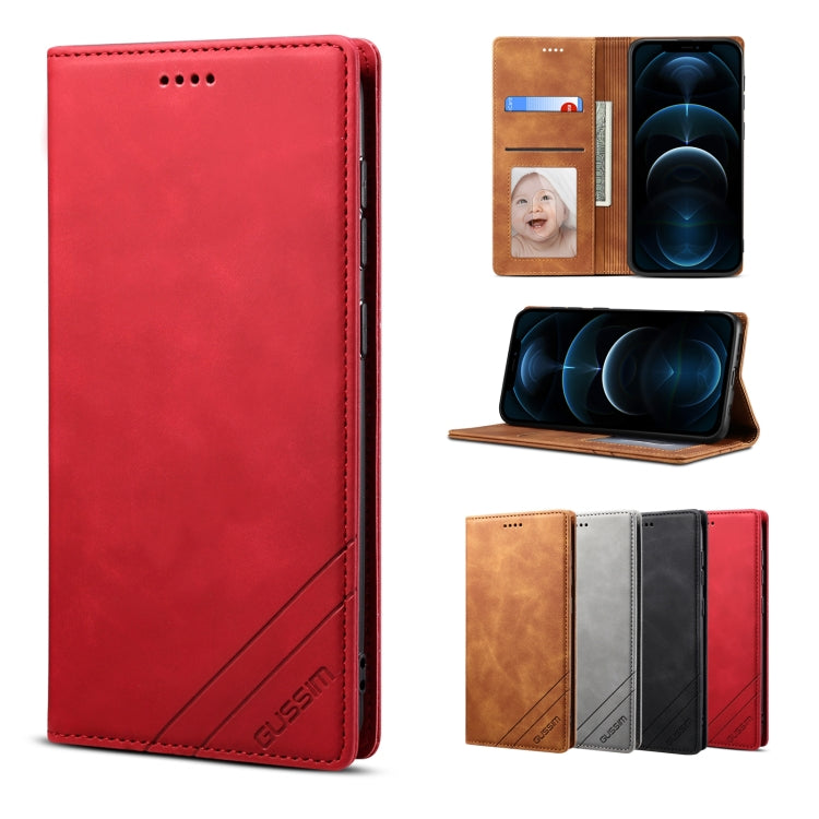 For iPhone 12 Pro Max GUSSIM GS-001 Business Style Horizontal Flip Skin Feel PU Leather Case with Holder & Card Slots & Wallet & Photo Frame(Red) - HoMEdemic™ 