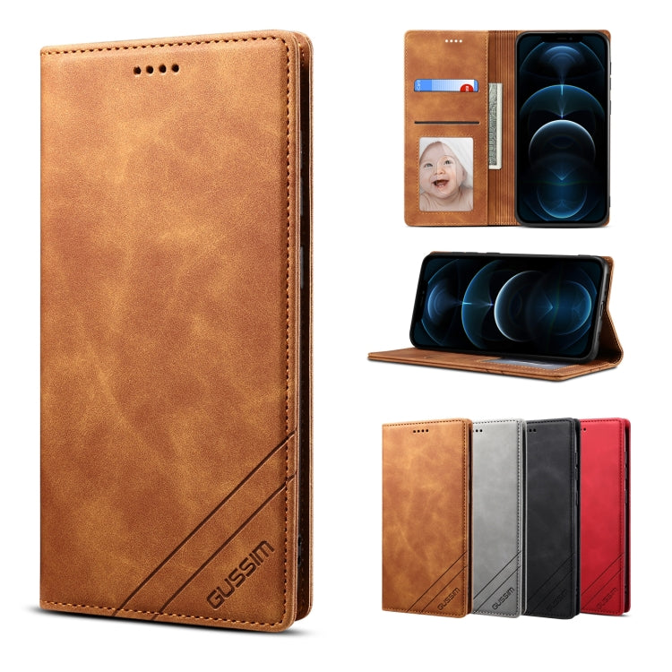 For iPhone 12 Pro Max GUSSIM GS-001 Business Style Horizontal Flip Skin Feel PU Leather Case with Holder & Card Slots & Wallet & Photo Frame(Brown) - HoMEdemic™ 