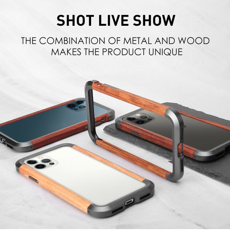 For iPhone 12 Pro Max R-JUST Metal + Wood Frame Protective Case - HoMEdemic™ 