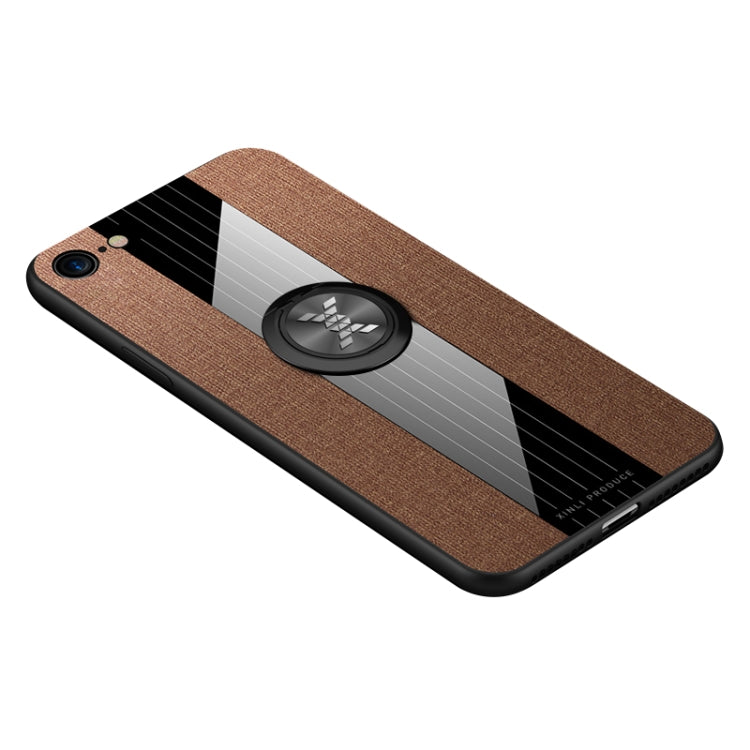 For iPhone 8  /7 XINLI Stitching Cloth Texture Shockproof TPU Protective Case with Ring Holder(Brown) - HoMEdemic™ 