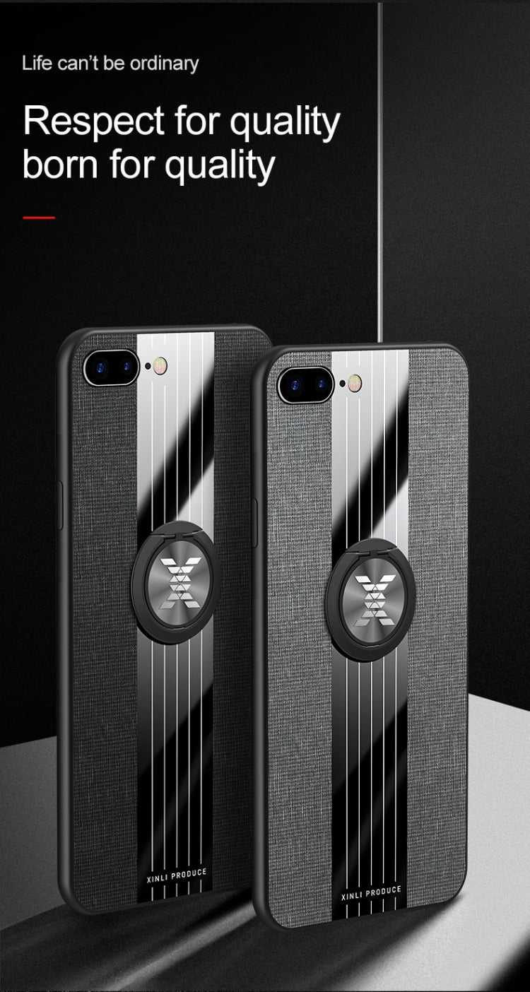 For iPhone 8 Plus /7 Plus XINLI Stitching Cloth Texture Shockproof TPU Protective Case with Ring Holder(Grey) - HoMEdemic™ 