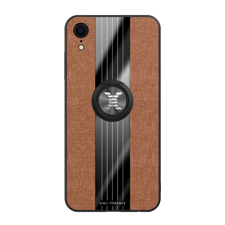 For iPhone XR XINLI Stitching Cloth Texture Shockproof TPU Protective Case with Ring Holder(Brown) - HoMEdemic™ 
