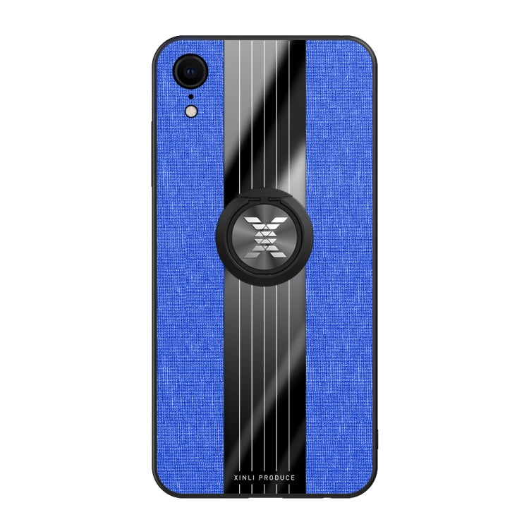 For iPhone XR XINLI Stitching Cloth Texture Shockproof TPU Protective Case with Ring Holder(Blue) - HoMEdemic™ 