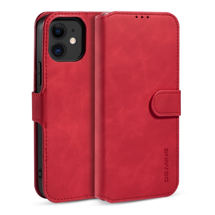 For iPhone 12 mini DG.MING Retro Oil Side Horizontal Flip Case with Holder & Card Slots & Wallet (Red) - HoMEdemic™ 
