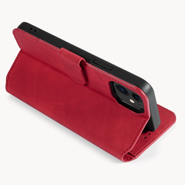 For iPhone 12 mini DG.MING Retro Oil Side Horizontal Flip Case with Holder & Card Slots & Wallet (Red) - HoMEdemic™ 