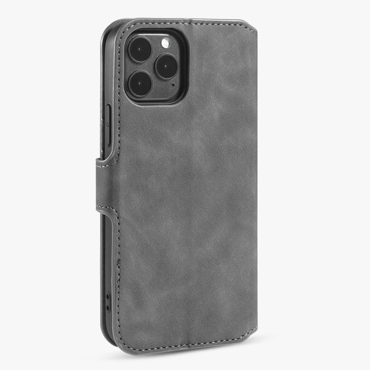 For iPhone 12 / 12 Pro DG.MING Retro Oil Side Horizontal Flip Case with Holder & Card Slots & Wallet(Grey) - HoMEdemic™ 