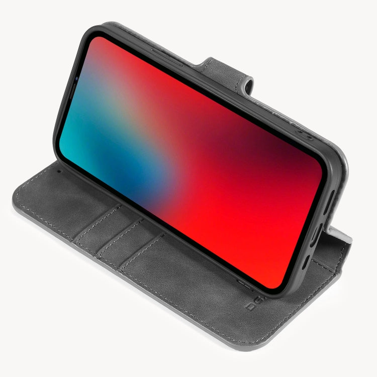 For iPhone 12 / 12 Pro DG.MING Retro Oil Side Horizontal Flip Case with Holder & Card Slots & Wallet(Grey) - HoMEdemic™ 