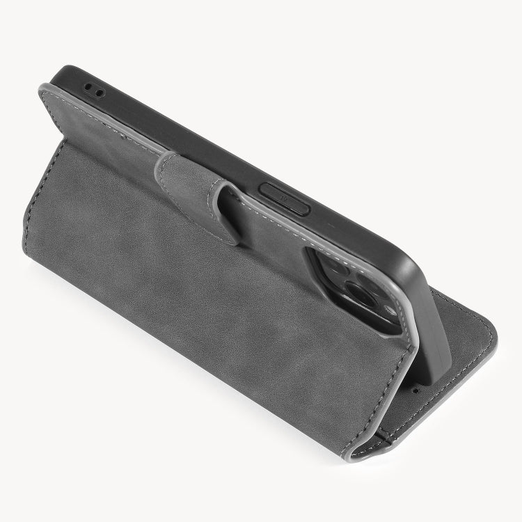 For iPhone 12 / 12 Pro DG.MING Retro Oil Side Horizontal Flip Case with Holder & Card Slots & Wallet(Grey) - HoMEdemic™ 