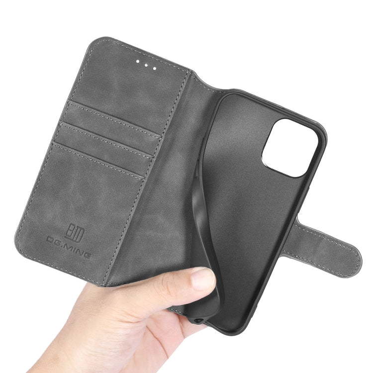 For iPhone 12 / 12 Pro DG.MING Retro Oil Side Horizontal Flip Case with Holder & Card Slots & Wallet(Grey) - HoMEdemic™ 