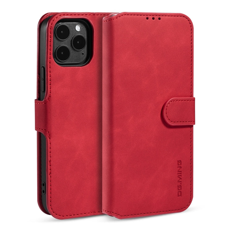 For iPhone 12 Pro Max DG.MING Retro Oil Side Horizontal Flip Case with Holder & Card Slots & Wallet(Red) - HoMEdemic™ 