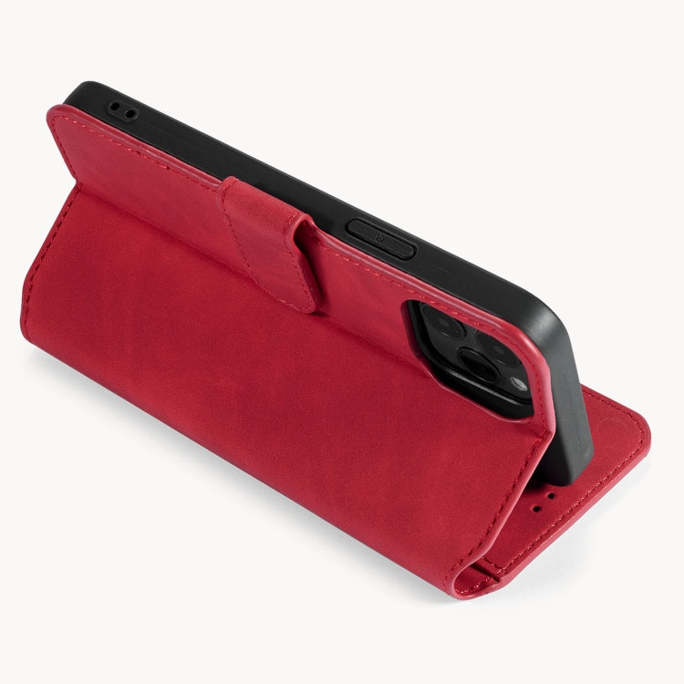 For iPhone 12 Pro Max DG.MING Retro Oil Side Horizontal Flip Case with Holder & Card Slots & Wallet(Red) - HoMEdemic™ 