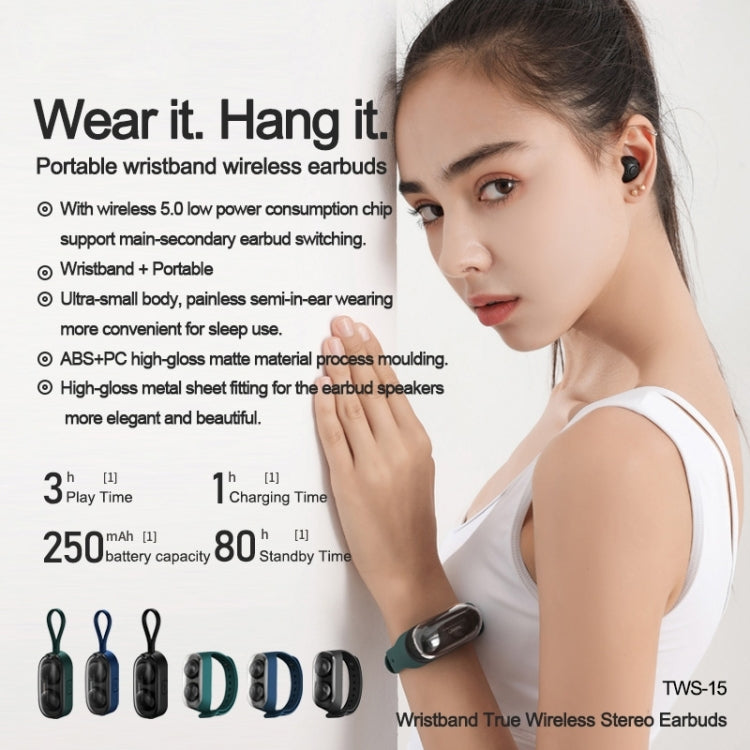 Remax TWS-15 Bluetooth 5.0 Portable Wristband Style True Wireless Stereo Earphone(Black) - HoMEdemic™ 